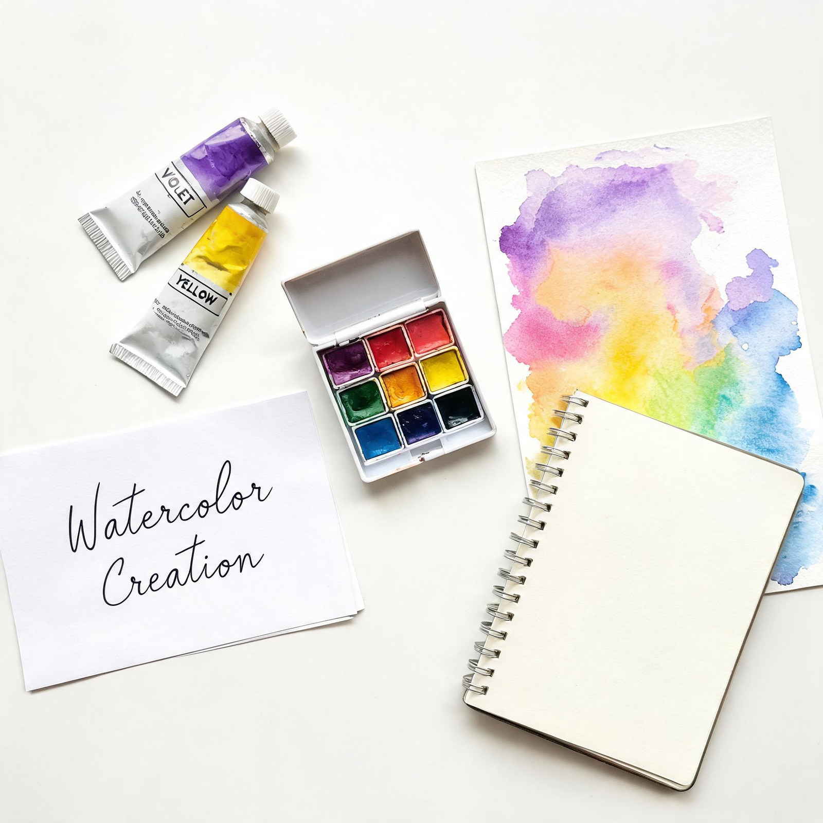 Watercolor paint tubes on white background