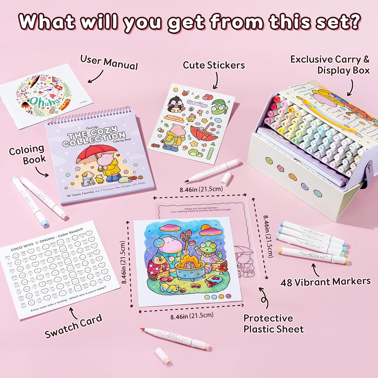 Ohuhu × Coco Wyo Coloring Set 48 Alcohol Markers& Coloring Book Brush& Fine thumbnail 2