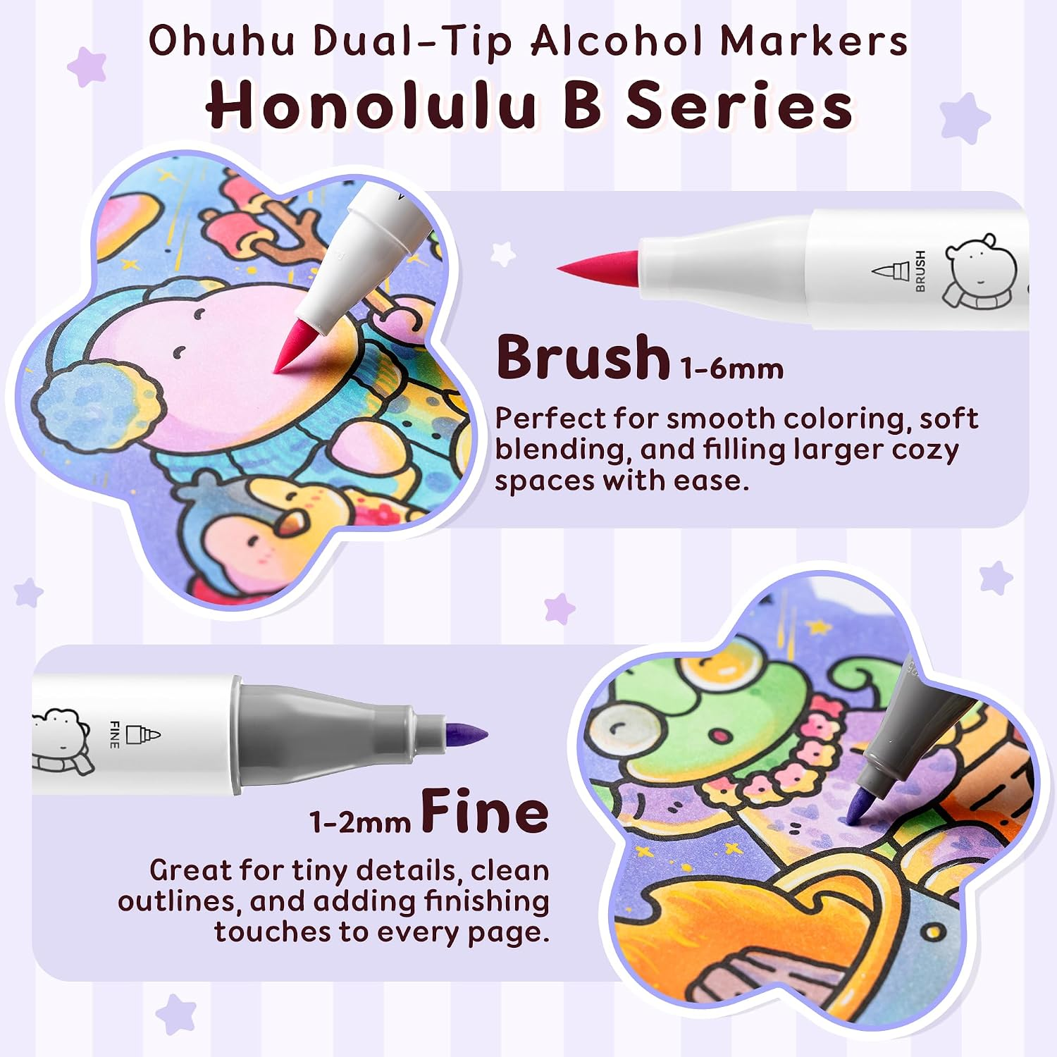 Ohuhu × Coco Wyo Coloring Set 48 Alcohol Markers& Coloring Book Brush& Fine thumbnail 6