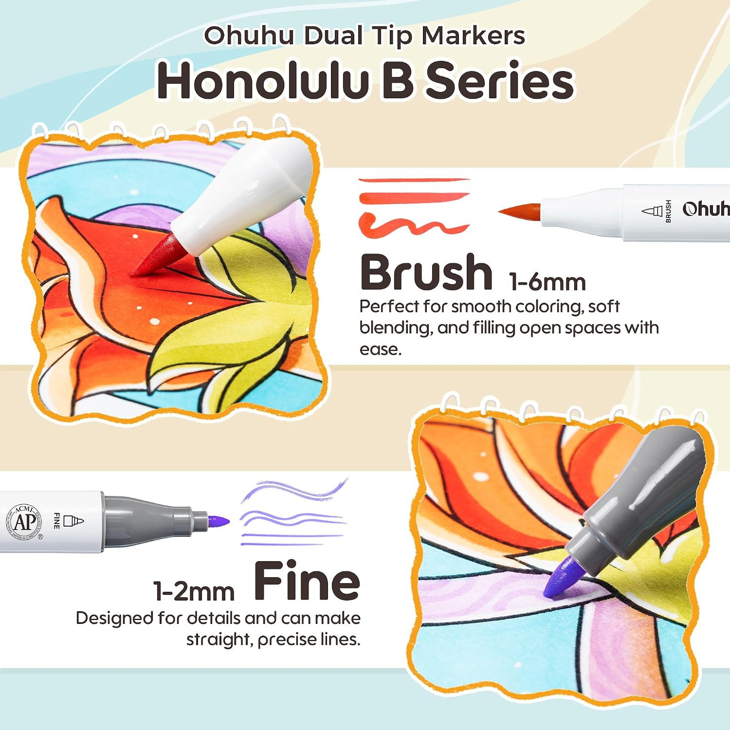 Ohuhu x Jade Summer Coloring Set 47 Alcohol Markers & Coloring Book thumbnail 7