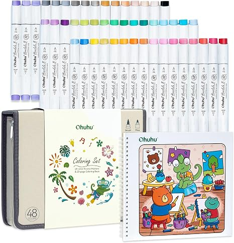Ohuhu Honolulu B 48 Colors Alcohol Markers with Coloring Book