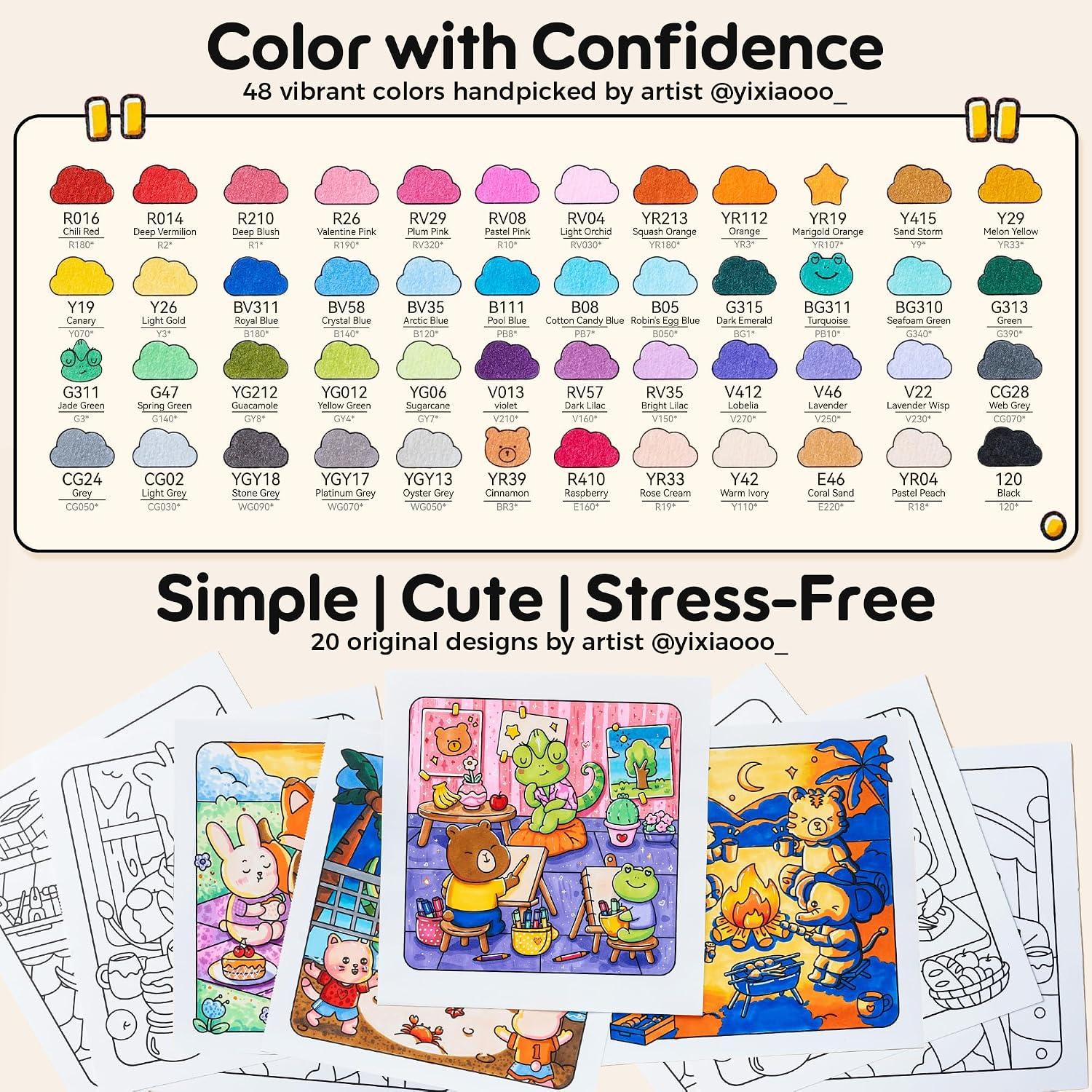 Ohuhu Honolulu B 48 Colors Alcohol Markers with Coloring Book thumbnail 1