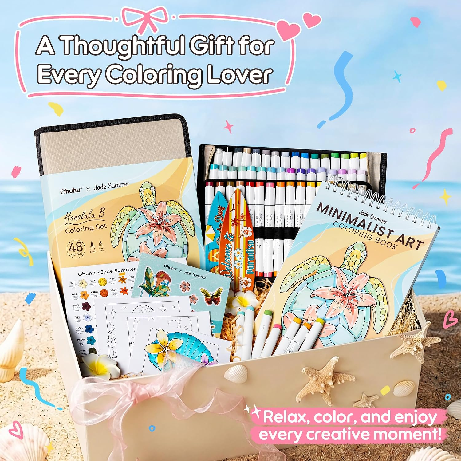 Ohuhu x Jade Summer Coloring Set 47 Alcohol Markers & Coloring Book thumbnail 3