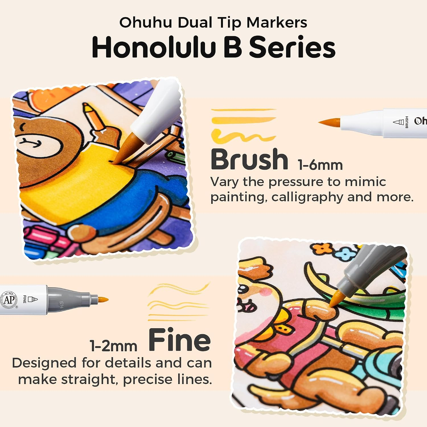 Ohuhu Honolulu B 48 Colors Alcohol Markers with Coloring Book thumbnail 2