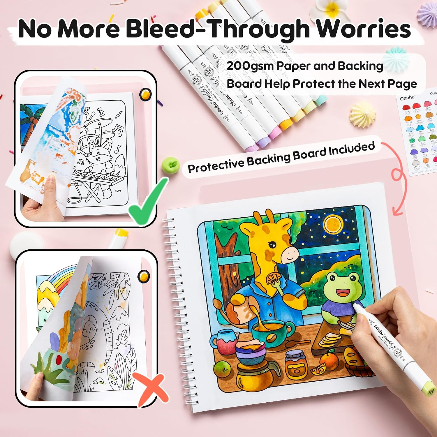 Ohuhu Honolulu B 48 Colors Alcohol Markers with Coloring Book thumbnail 4